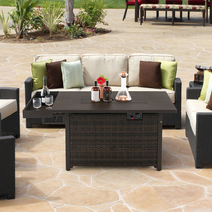 DirectDeals 52-Inch Outdoor Wicker Propane Fire Pit Table – 50,000 BTU with Cover