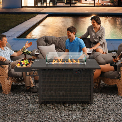 DirectDeals 52-Inch Outdoor Wicker Propane Fire Pit Table – 50,000 BTU with Cover
