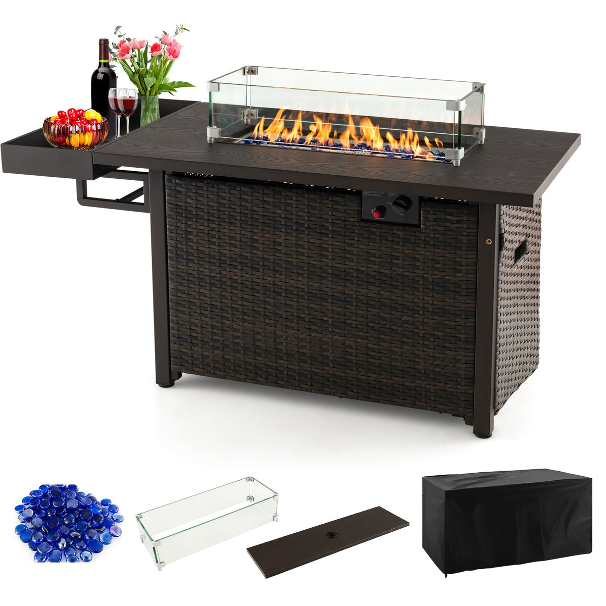 DirectDeals 52-Inch Outdoor Wicker Propane Fire Pit Table – 50,000 BTU with Cover