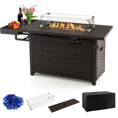 DirectDeals 52-Inch Outdoor Wicker Propane Fire Pit Table – 50,000 BTU with Cover