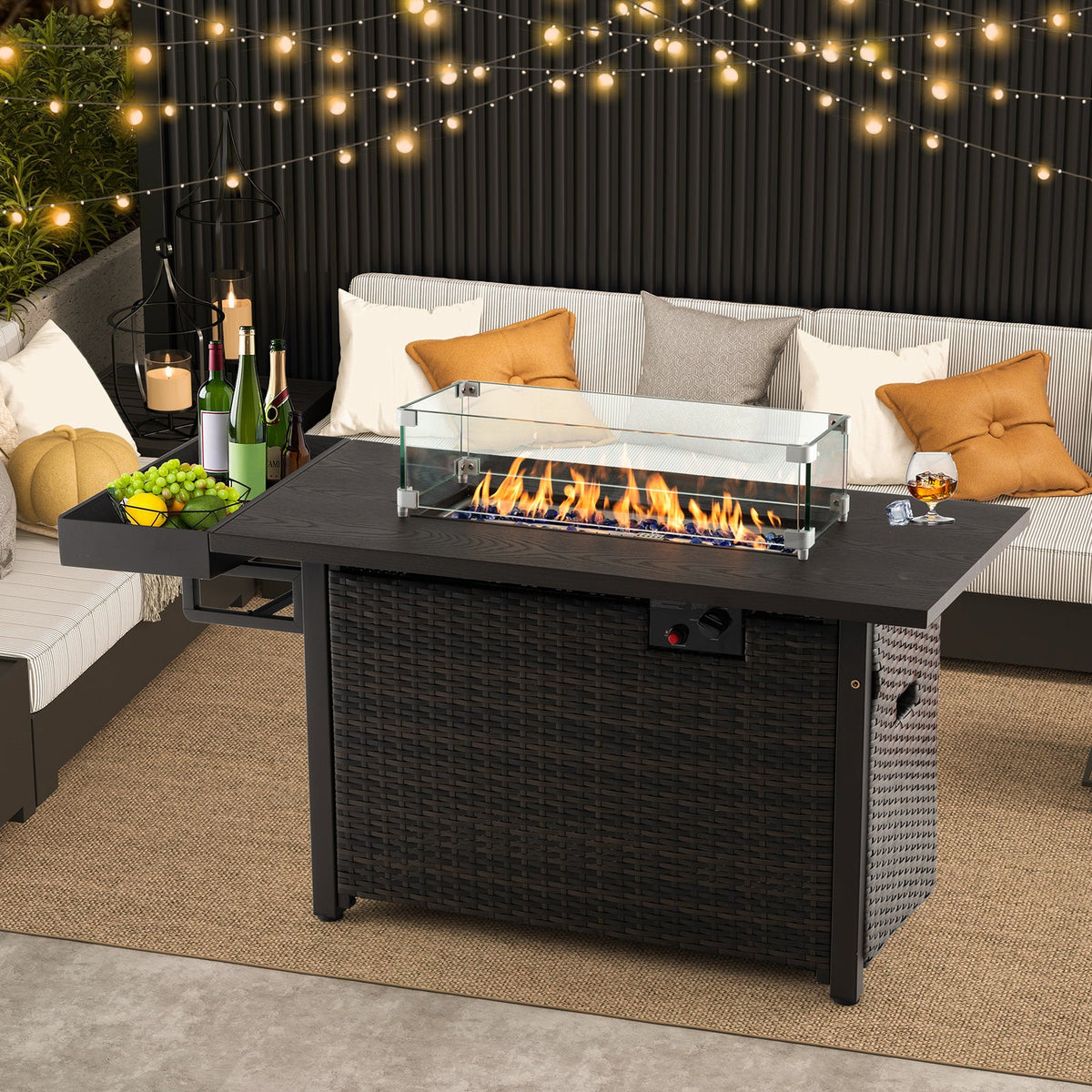 DirectDeals 52-Inch Outdoor Wicker Propane Fire Pit Table – 50,000 BTU with Cover