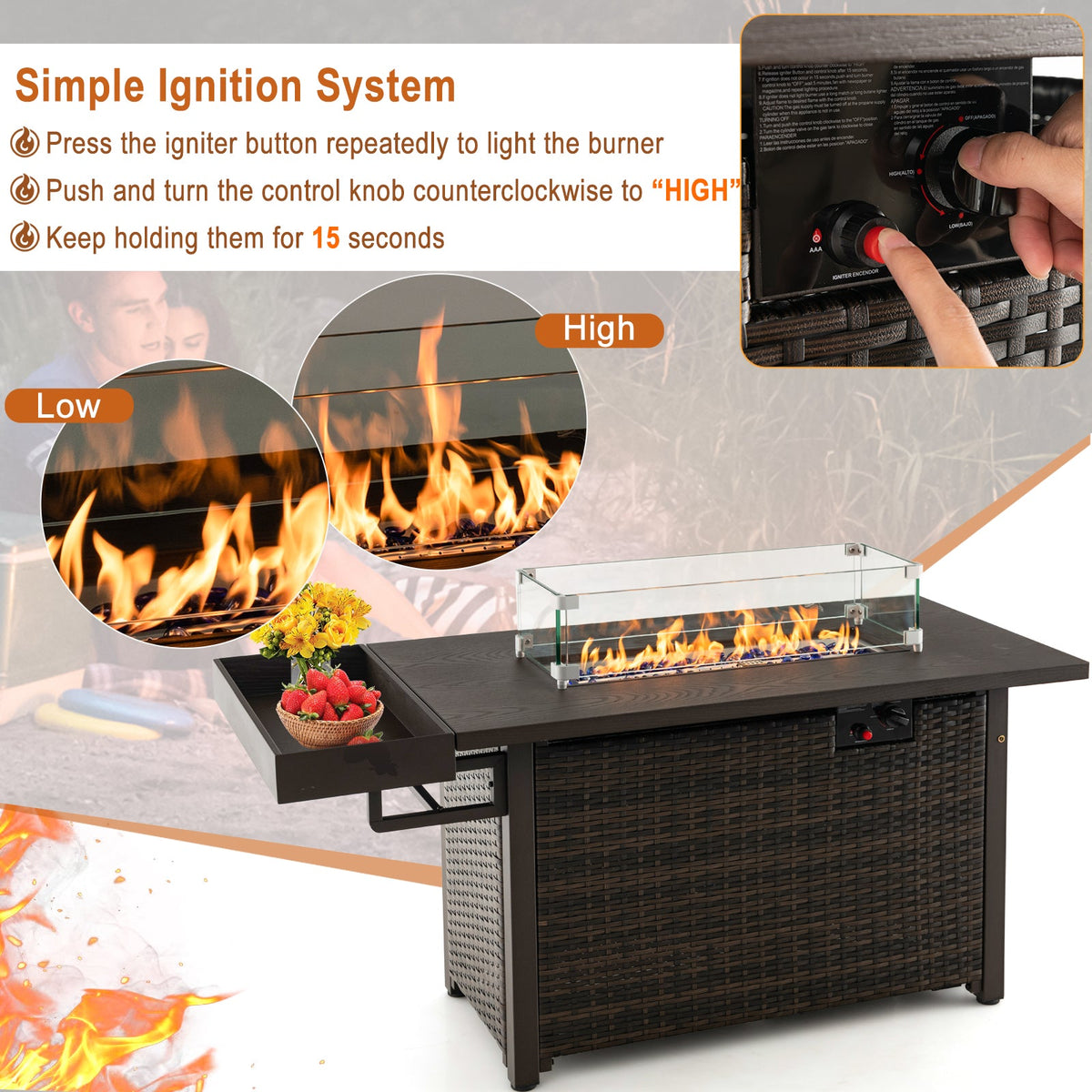 DirectDeals 52-Inch Outdoor Wicker Propane Fire Pit Table – 50,000 BTU with Cover
