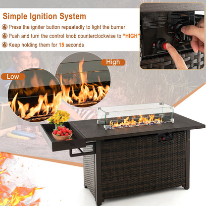 DirectDeals 52-Inch Outdoor Wicker Propane Fire Pit Table – 50,000 BTU with Cover