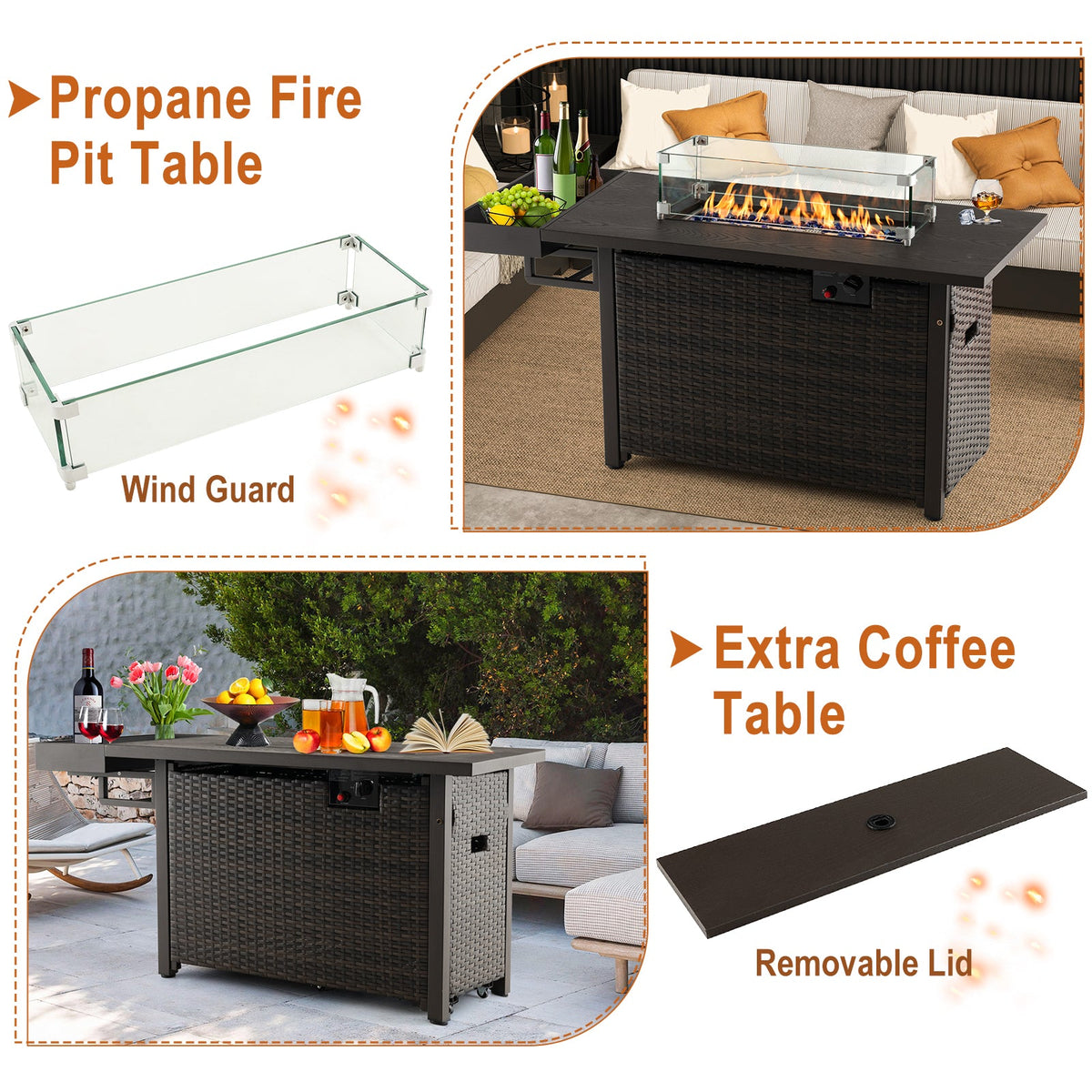 DirectDeals 52-Inch Outdoor Wicker Propane Fire Pit Table – 50,000 BTU with Cover