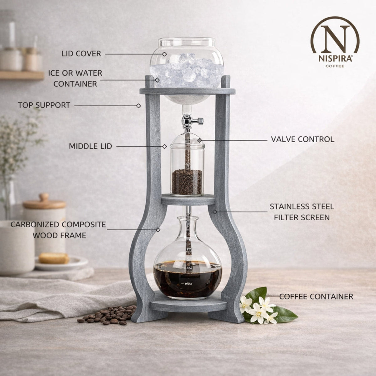 Nispira Wooden Frame Ice Cold Brew Dripping Coffee Maker