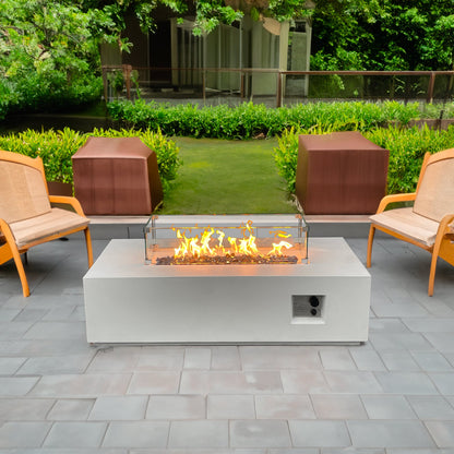 52-Inch Outdoor Concrete Propane Fire Pit Table – 65,000 BTU, Antique White