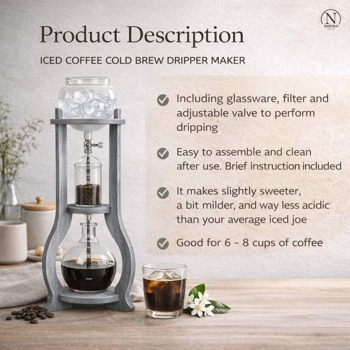 Nispira Wooden Frame Ice Cold Brew Dripping Coffee Maker