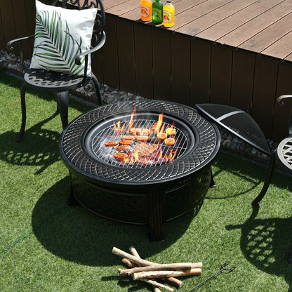 DirectDeals Outdoor Fire Pit with BBQ Grill – Multifunctional Steel Fire Pit