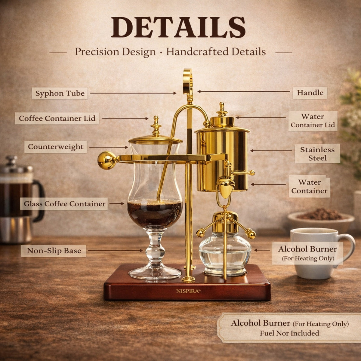 Nispira Vintage Belgian Syphon Coffee Maker – Gold