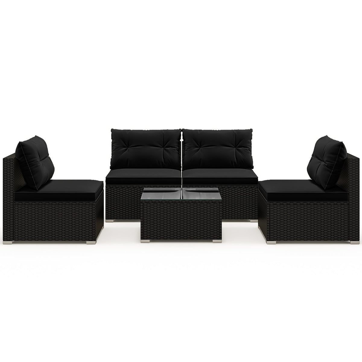 DirectDeals 5-Piece Black PE Wicker Outdoor Patio Furniture Set with Cushions & Coffee Table