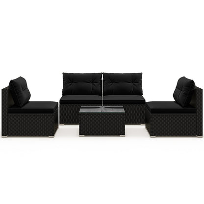 DirectDeals 5-Piece Black PE Wicker Outdoor Patio Furniture Set with Cushions & Coffee Table