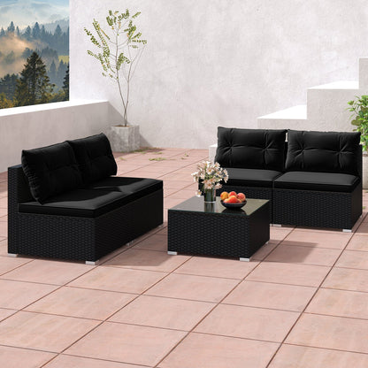 DirectDeals 5-Piece Black PE Wicker Outdoor Patio Furniture Set with Cushions & Coffee Table