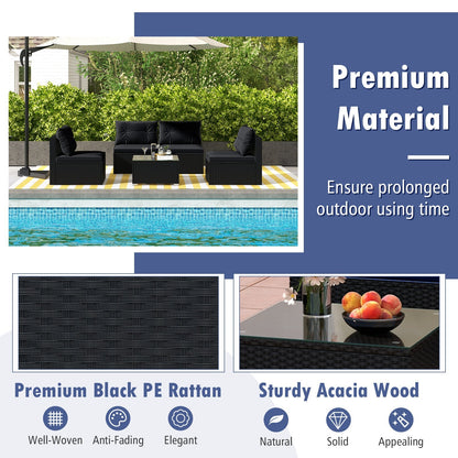 DirectDeals 5-Piece Black PE Wicker Outdoor Patio Furniture Set with Cushions & Coffee Table