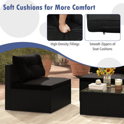 DirectDeals 5-Piece Black PE Wicker Outdoor Patio Furniture Set with Cushions & Coffee Table