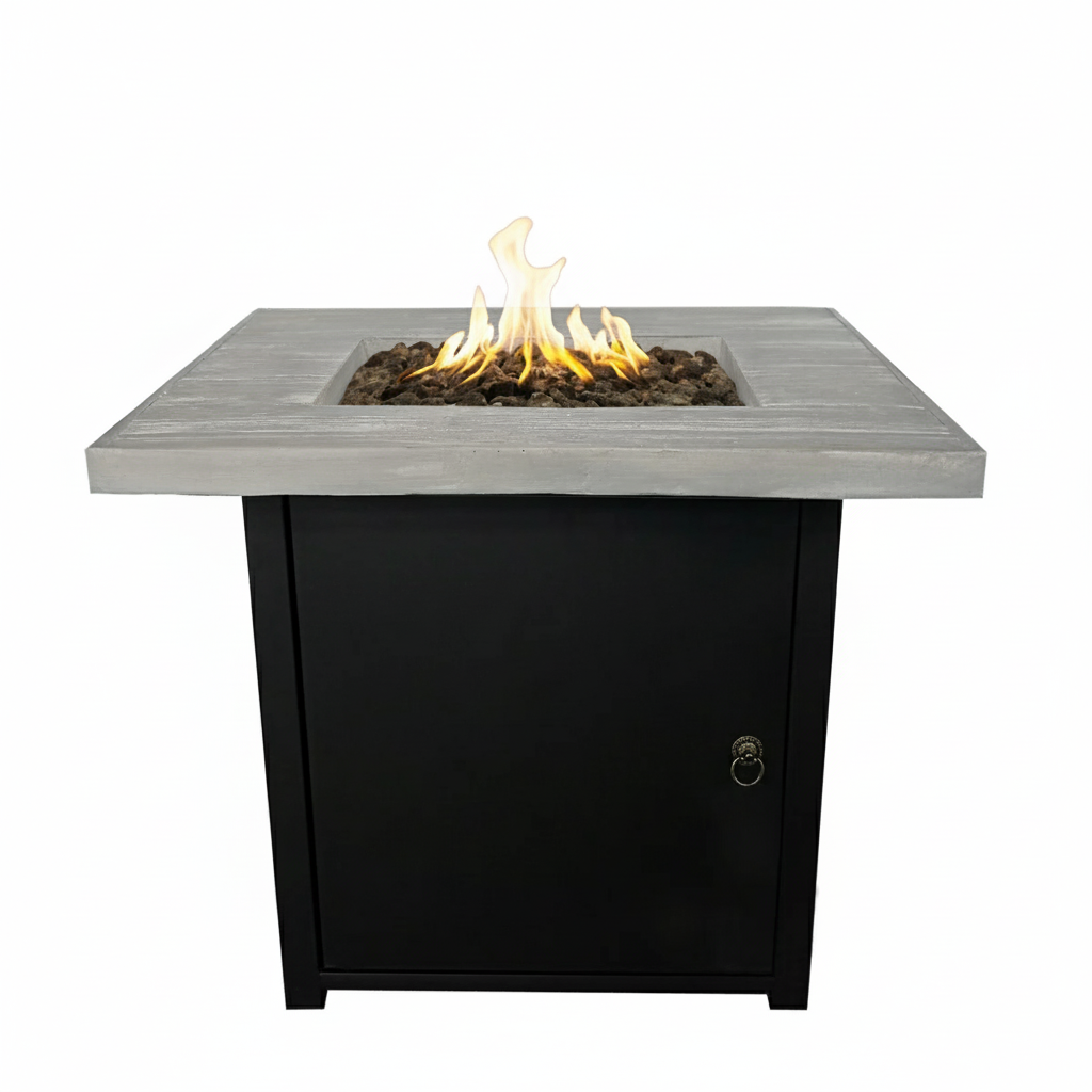 30-inch Black Fiber-Reinforced Concrete Square Propane Fire Pit Table - 40,000 BTU