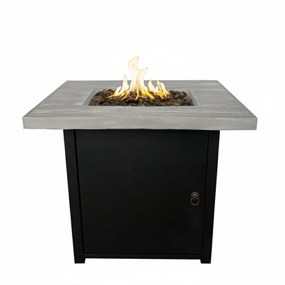 30-inch Black Fiber-Reinforced Concrete Square Propane Fire Pit Table - 40,000 BTU