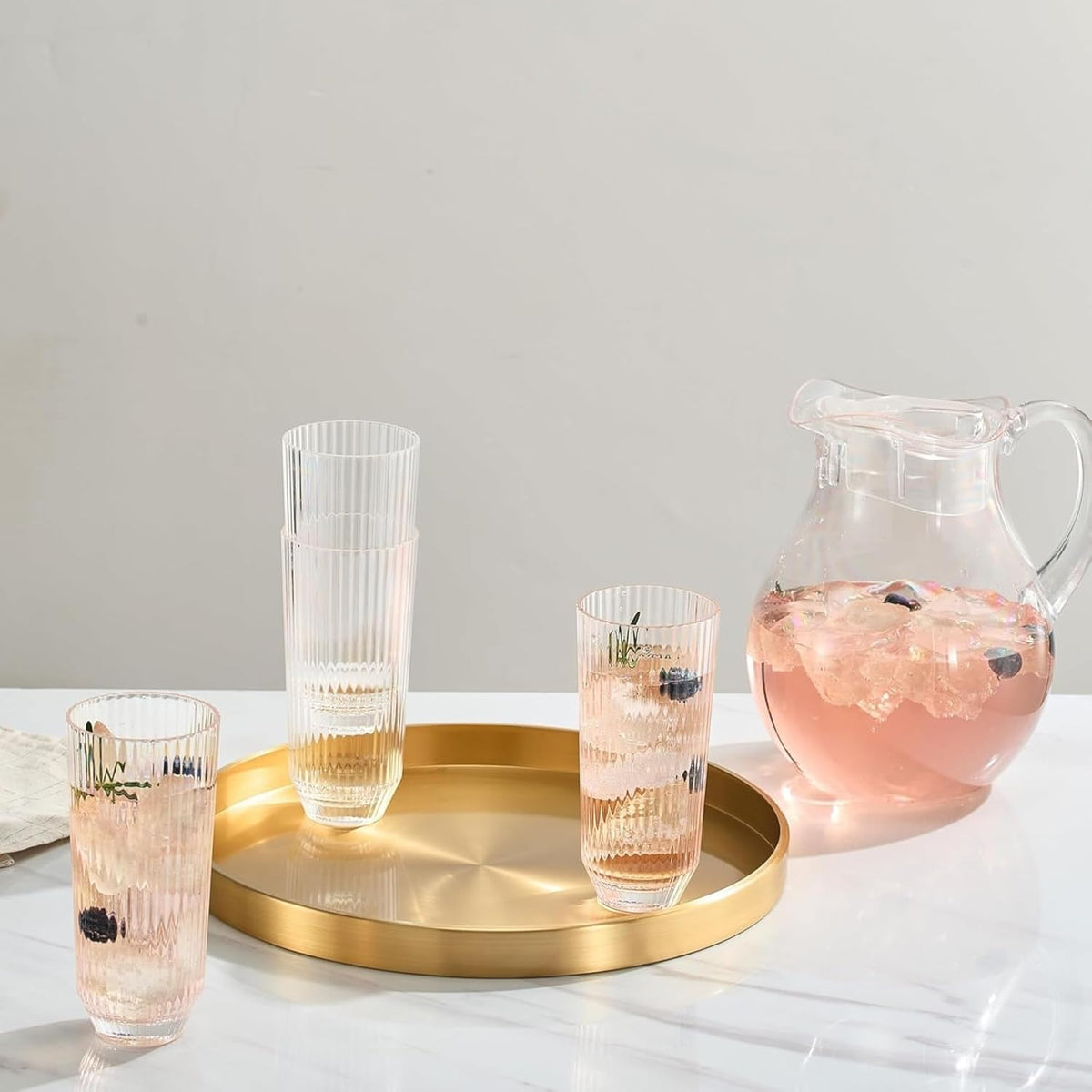 Premium Tritan  Shatterproof Ribbed Drinking Glasses – Set of 4 Clear 12oz