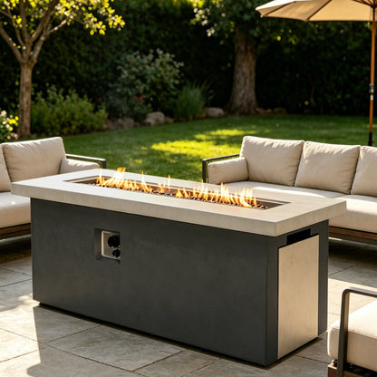 60 inch Dark Grey Rectangular Propane Fire Pit Table