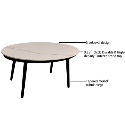 2-Piece Modern Aluminum Outdoor Loveseat & Oval Coffee Table Set with Sunbrella® Cushions – Ember Black