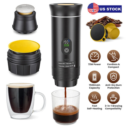 20 Bar Cordless Self-Heating Portable Battery-Powered Espresso Maker
