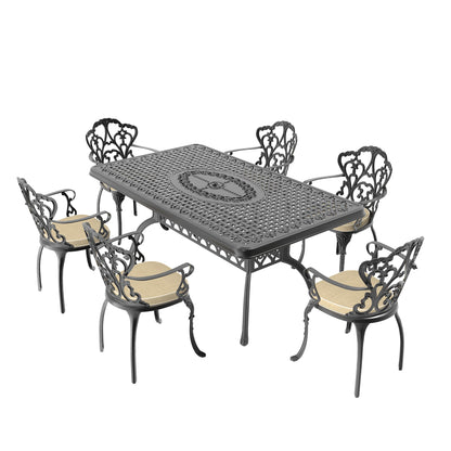 7-Piece Elegant Cast Aluminum Outdoor Dining Set with Cushions – Seats 6