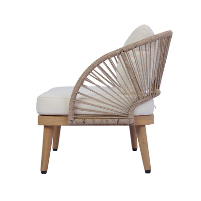4-Piece Sculptured Seating Acacia Wood & Handwoven Rope Outdoor Conversation Set