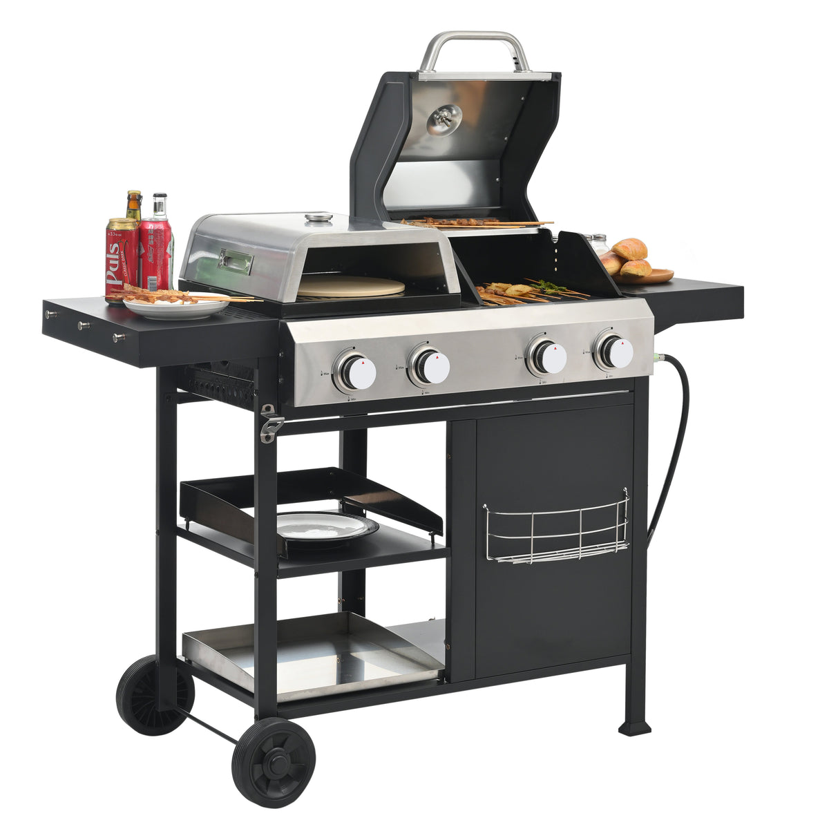 4-Burner Gas Grill & Griddle Combo with Pizza Pan – 49,200 BTU