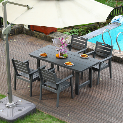 5-Piece Grey HDPE Outdoor Dining Set with Umbrella Hole – Seats 4
