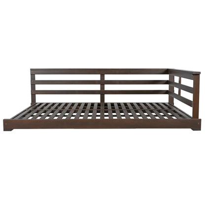 Acacia Wood Full-Size Outdoor Swing Bed with Hemp Ropes