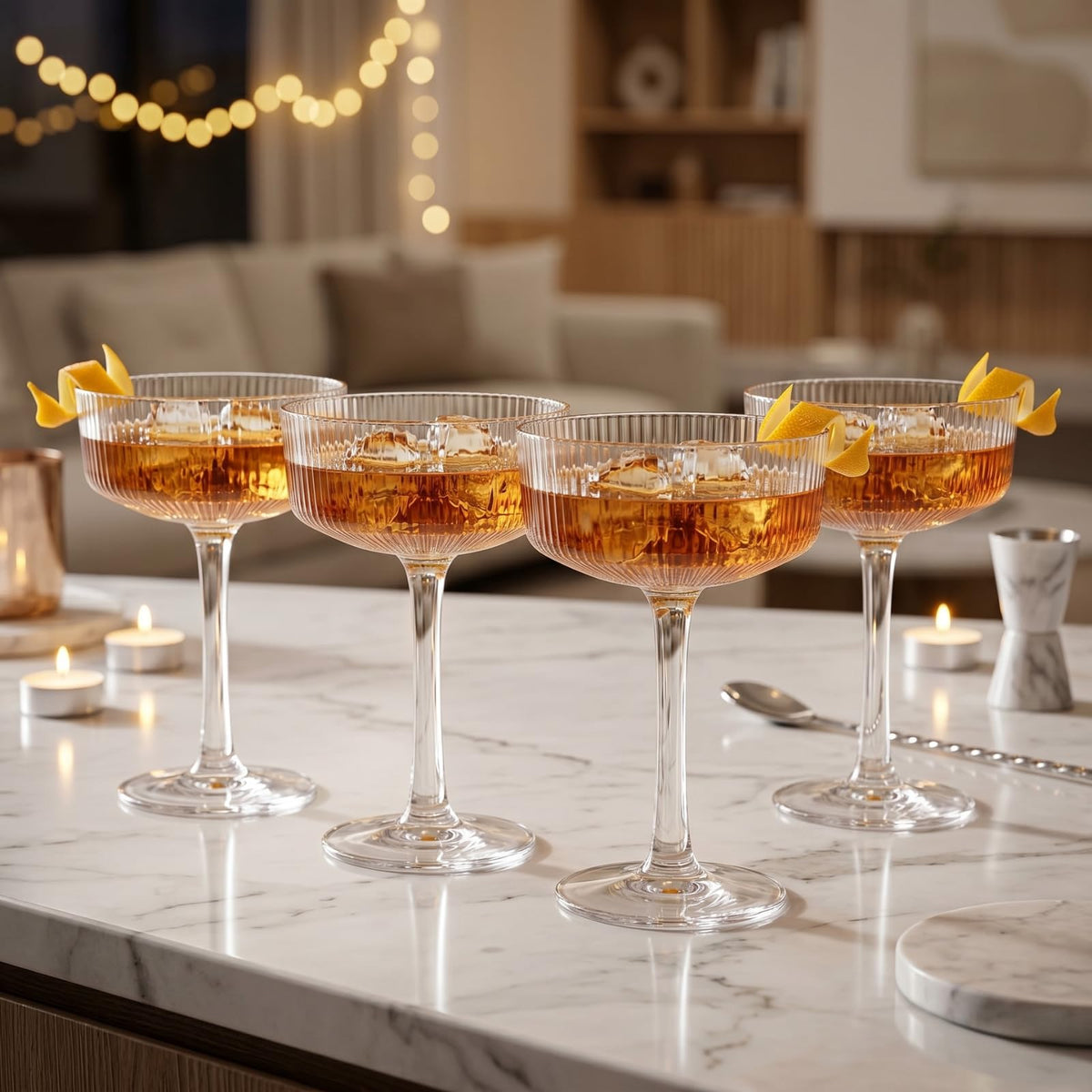 Barcelona Ribbed Acrylic Coupe Glassware, Set of 4