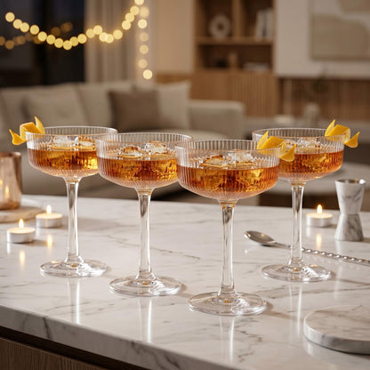 Barcelona Ribbed Acrylic Coupe Glassware, Set of 4