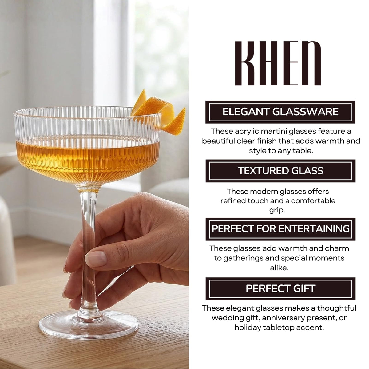 Barcelona Ribbed Acrylic Coupe Glassware, Set of 4