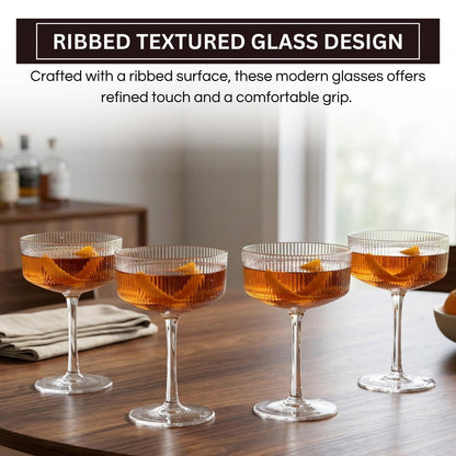 Barcelona Ribbed Acrylic Coupe Glassware, Set of 4