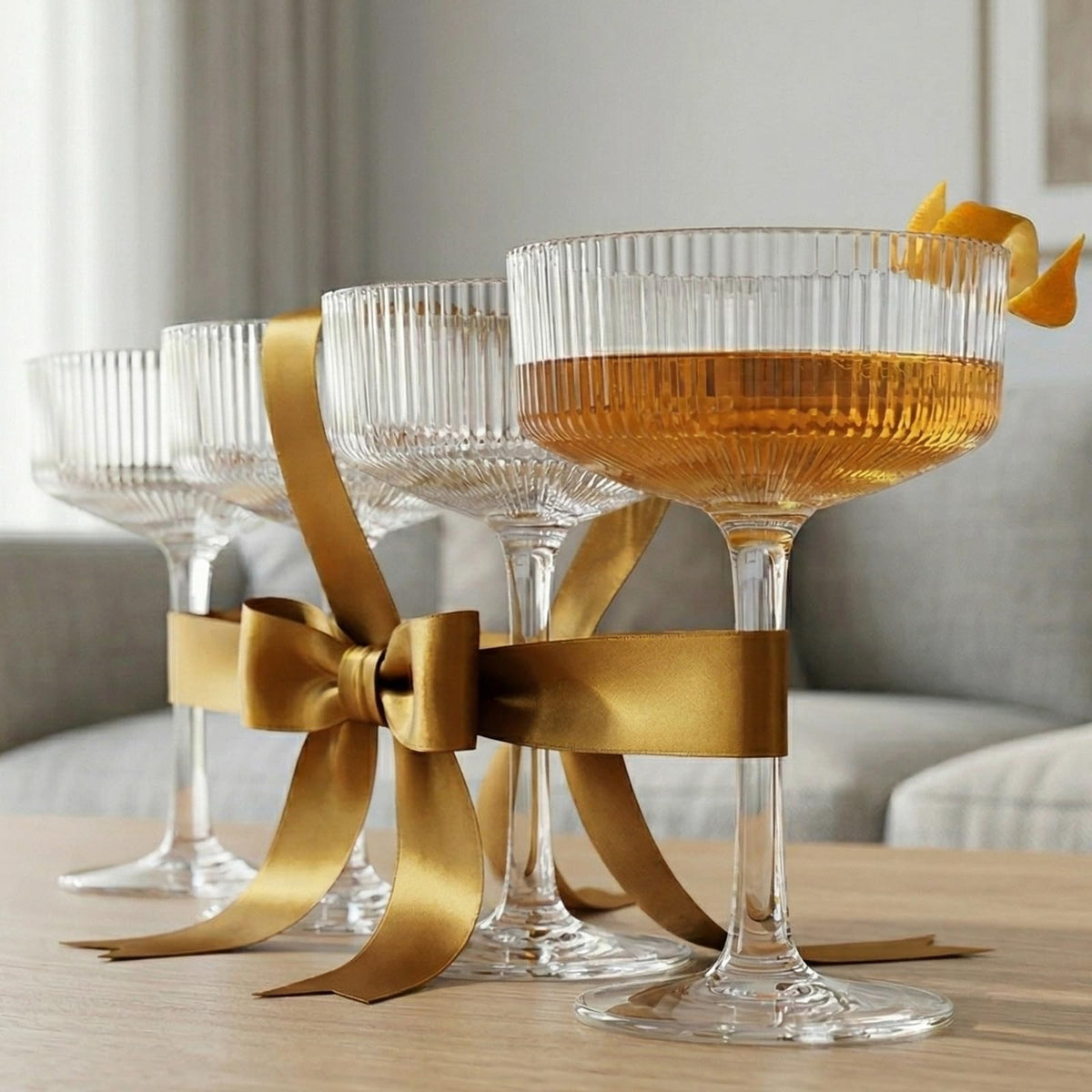 Barcelona Ribbed Acrylic Coupe Glassware, Set of 4