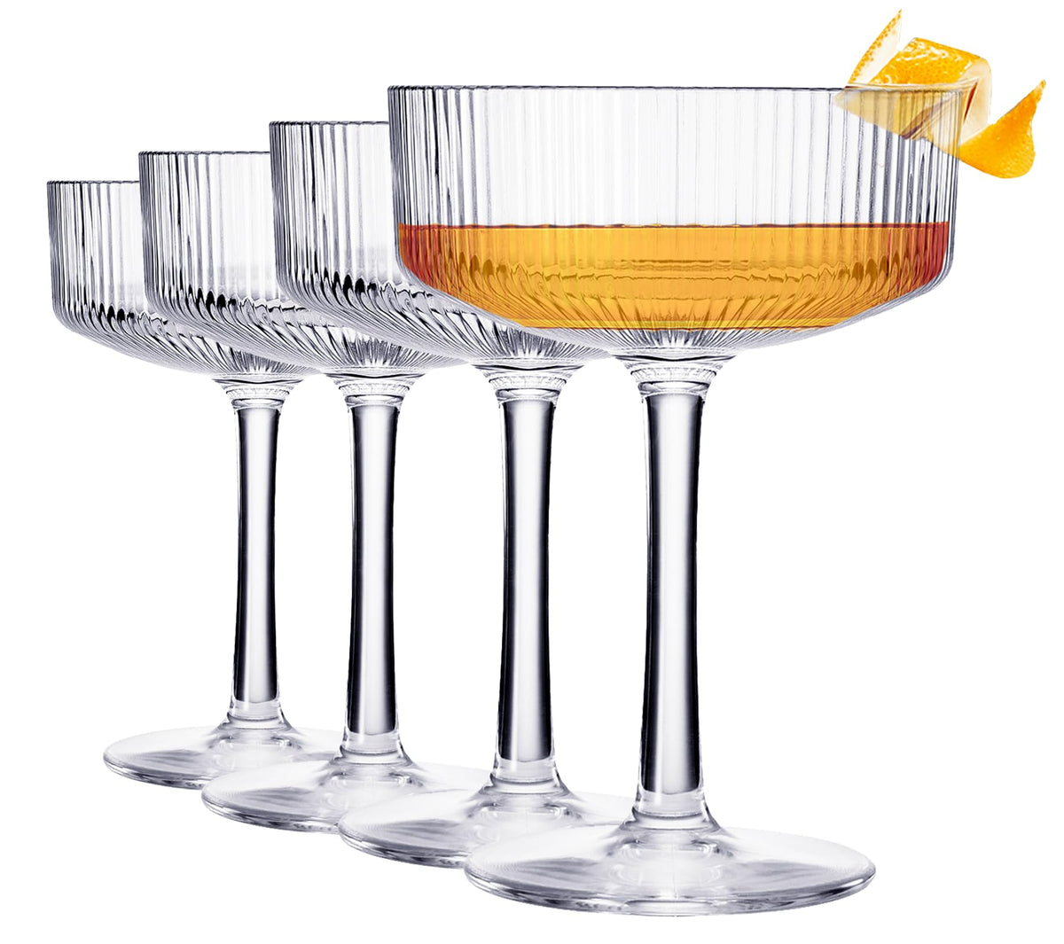 Barcelona Ribbed Acrylic Coupe Glassware, Set of 4