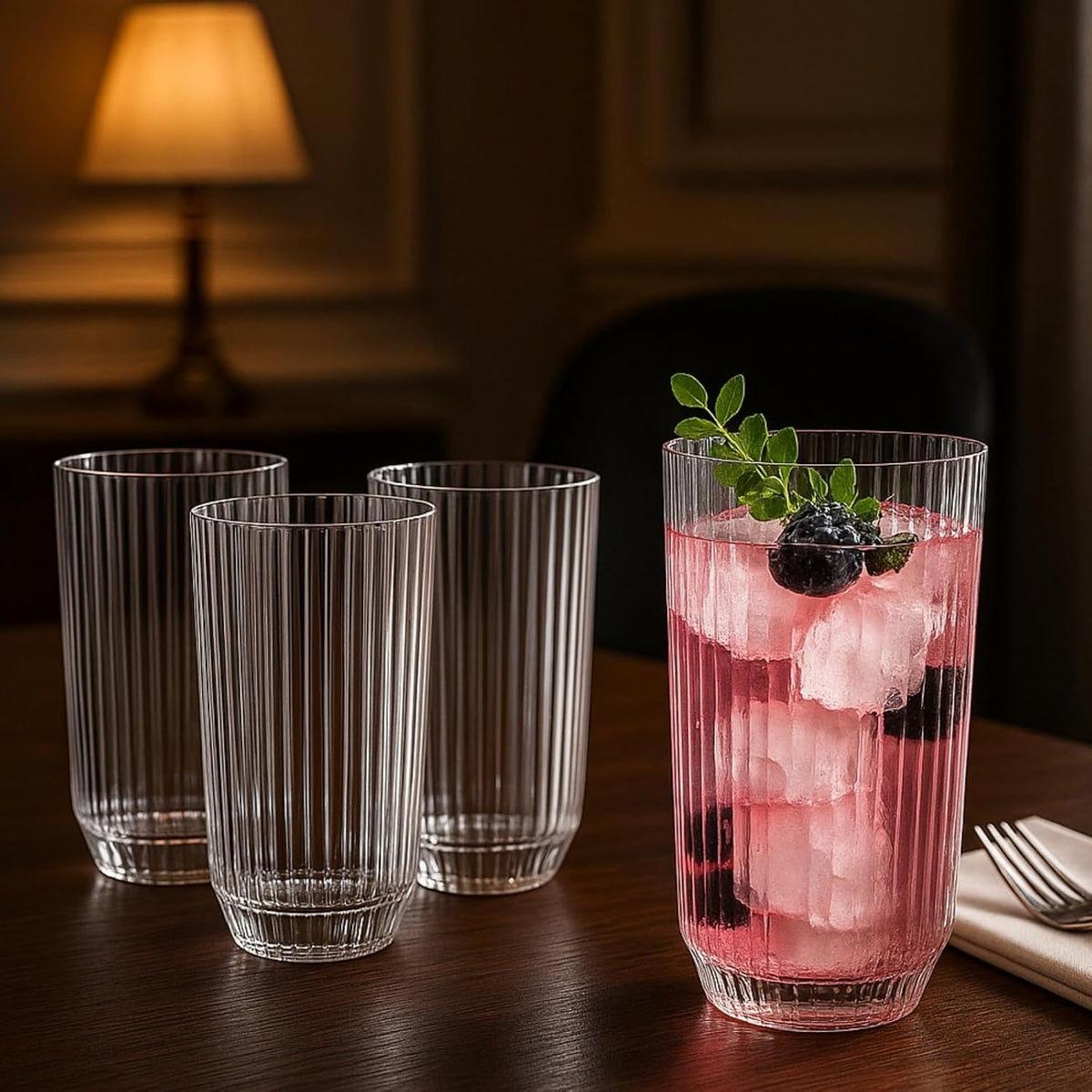 Premium Tritan  Shatterproof Ribbed Drinking Glasses – Set of 4 Clear 12oz
