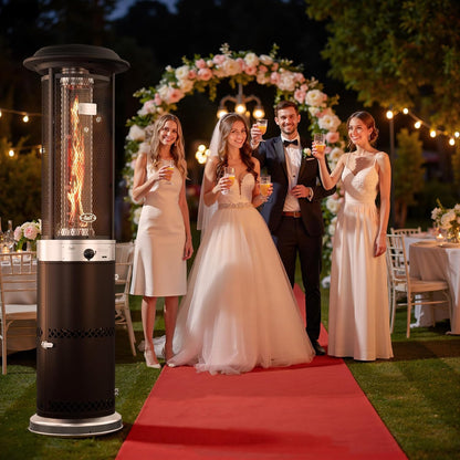 Propane Patio Heater, Stainless Steel Standing, 36,000 Btus Portable Commercial Outdoor Gas Patio Heater with Glass Tube for Deck, Garden and Porch, Brown