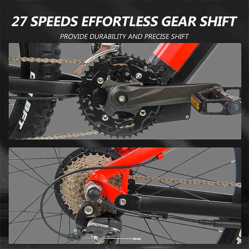 Sivrock 500W Full-Suspension Electric Mountain Bike - Red