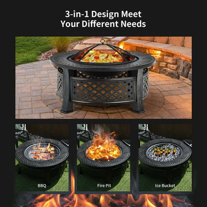 DirectDeals Outdoor Fire Pit with BBQ Grill – Multifunctional Steel Fire Pit