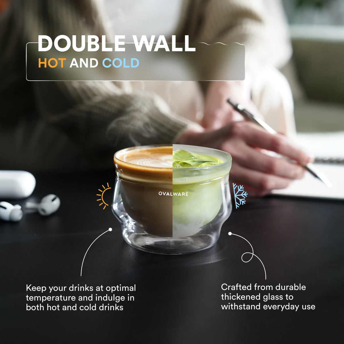 Ovalware Latte Master Double-Wall Glasses – 250ml, Set of 2