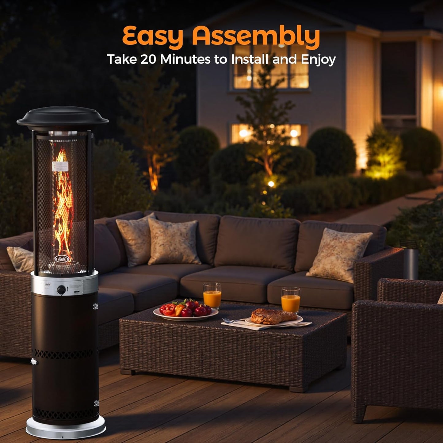 Propane Patio Heater, Stainless Steel Standing, 36,000 Btus Portable Commercial Outdoor Gas Patio Heater with Glass Tube for Deck, Garden and Porch, Brown