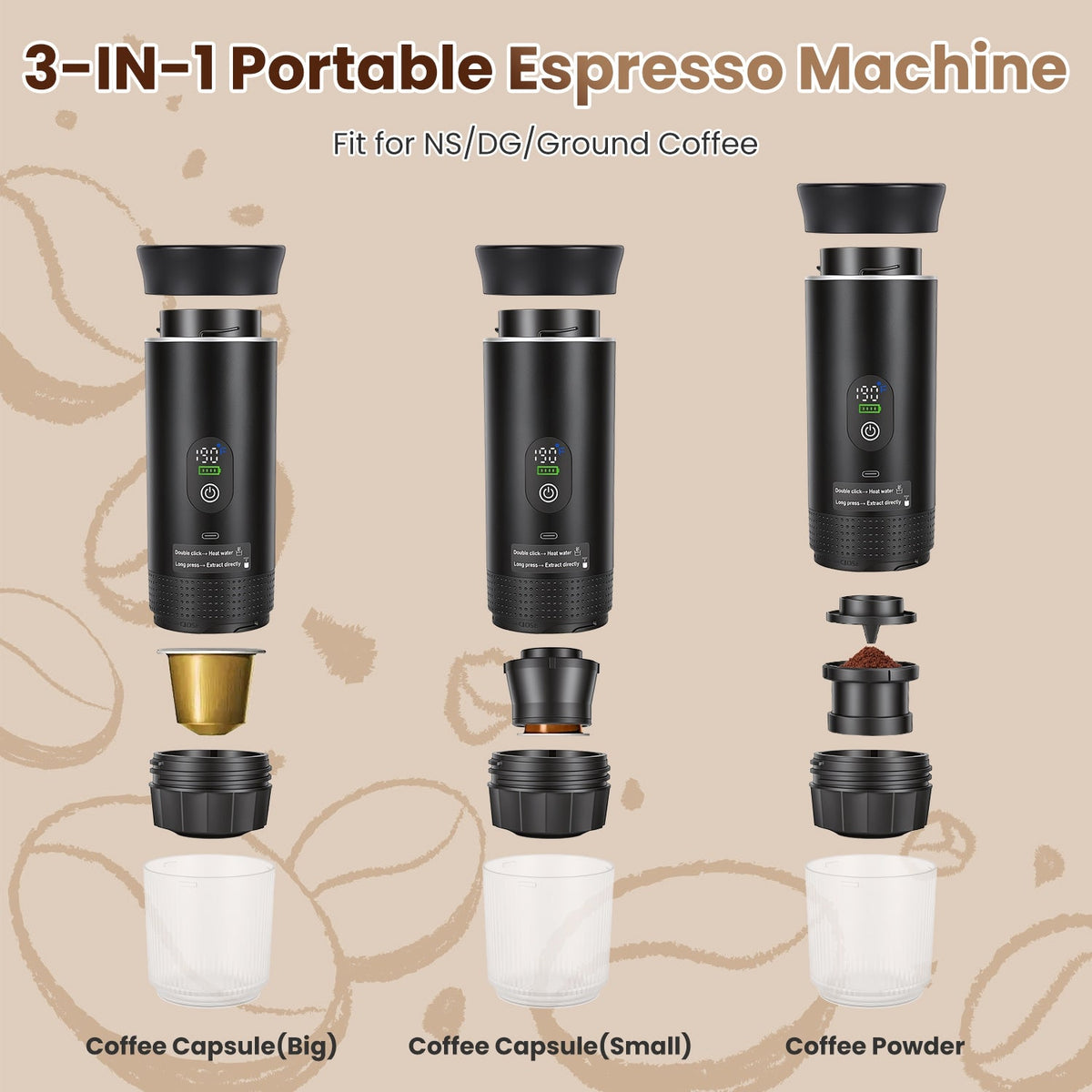 20 Bar Cordless Self-Heating Portable Battery-Powered Espresso Maker