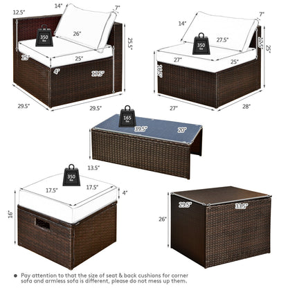 8-Piece Outdoor PE Rattan Patio Furniture Set with Storage Table & Protective Cover