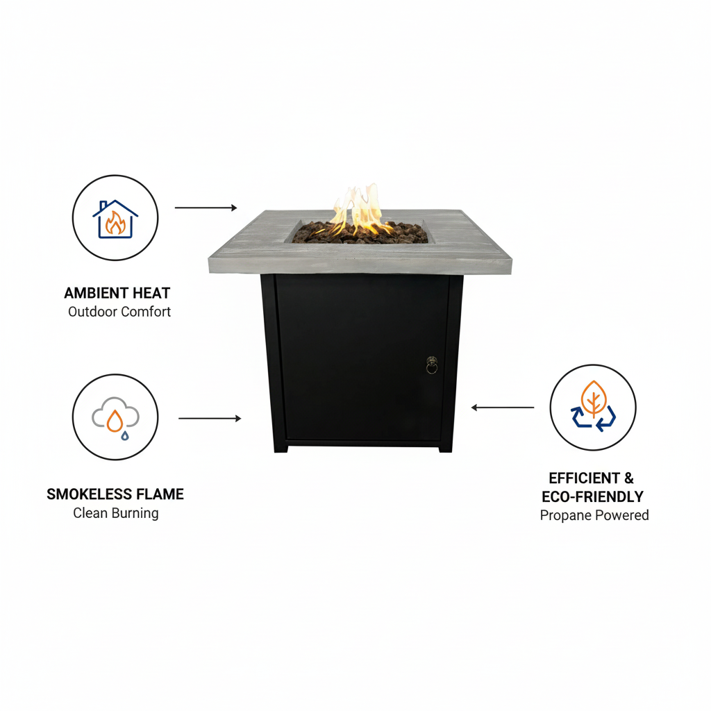 30-inch Black Fiber-Reinforced Concrete Square Propane Fire Pit Table - 40,000 BTU