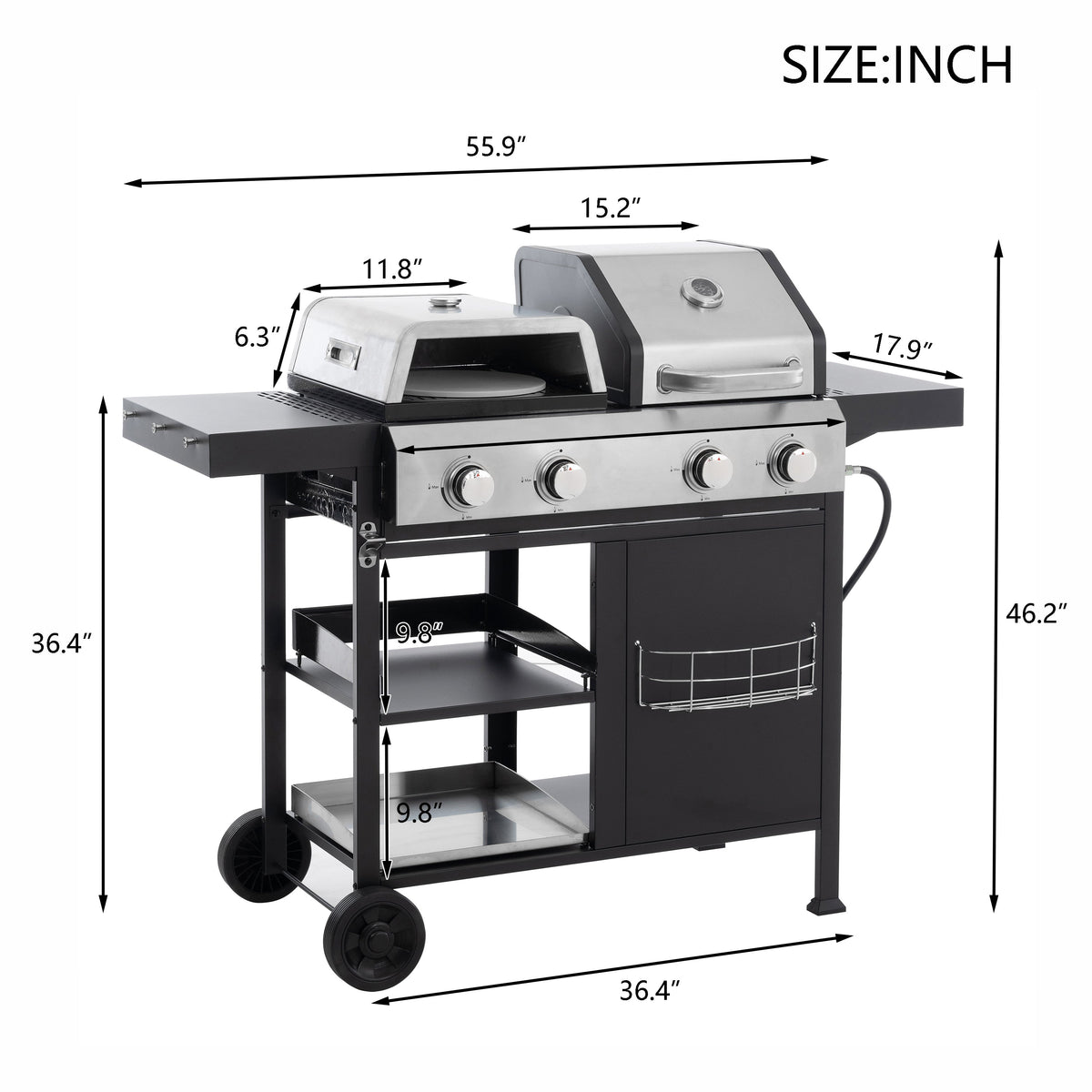 4-Burner Gas Grill & Griddle Combo with Pizza Pan – 49,200 BTU