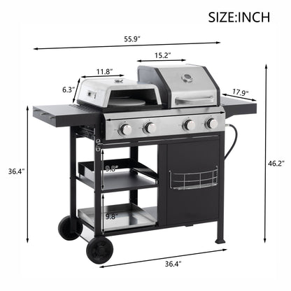 4-Burner Gas Grill & Griddle Combo with Pizza Pan – 49,200 BTU