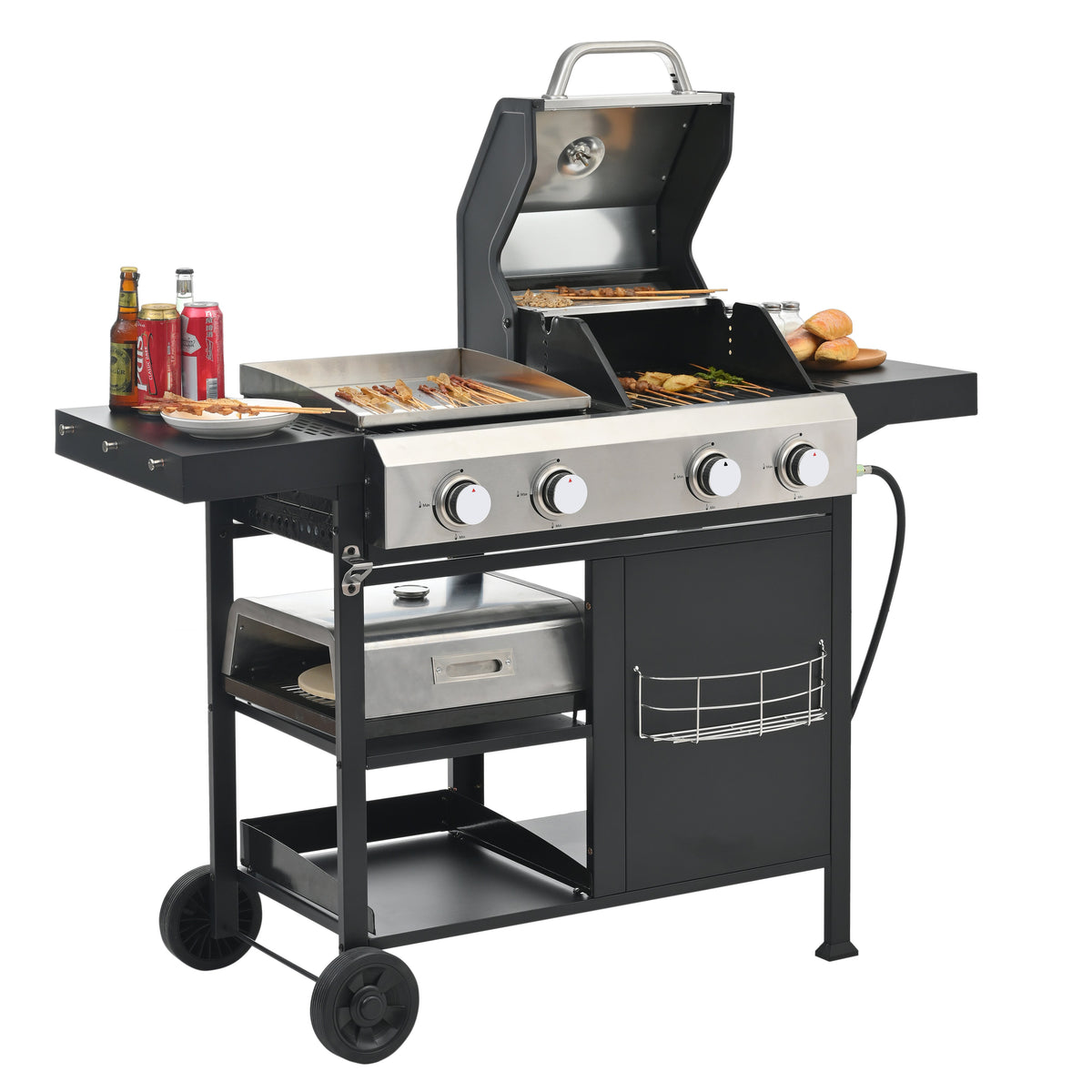 4-Burner Gas Grill & Griddle Combo with Pizza Pan – 49,200 BTU