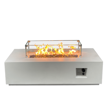 52-Inch Outdoor Concrete Propane Fire Pit Table – 65,000 BTU, Antique White