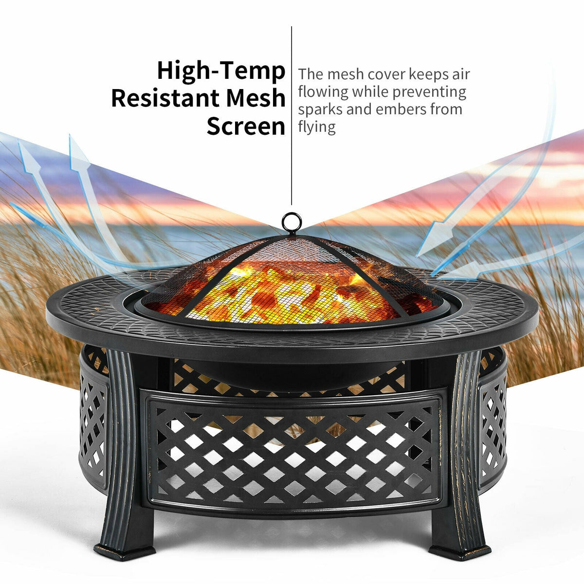 DirectDeals Outdoor Fire Pit with BBQ Grill – Multifunctional Steel Fire Pit