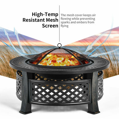 DirectDeals Outdoor Fire Pit with BBQ Grill – Multifunctional Steel Fire Pit
